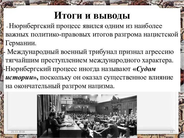 21.11.2018 http://aida.ucoz.ru Итоги и выводы - Нюрнбергский процесс явился одним
