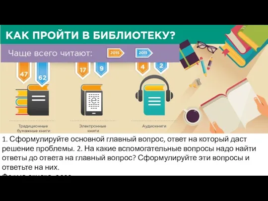 1. Сформулируйте основной главный вопрос, ответ на который даст решение проблемы. 2. На