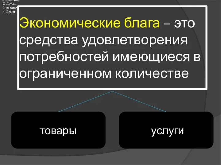 Экономические блага – это средства удовлетворения потребностей имеющиеся в ограниченном