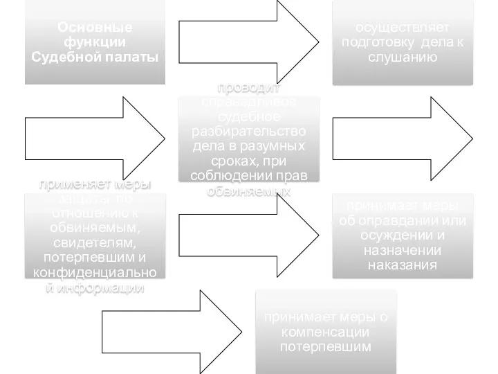 Основные функции Судебной палаты осуществляет подготовку дела к слушанию проводит