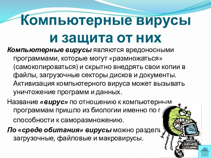 Компьютерные вирусы и защита от них Компьютерные вирусы являются вредоносными