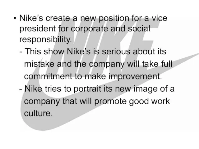 Nike’s create a new position for a vice president for