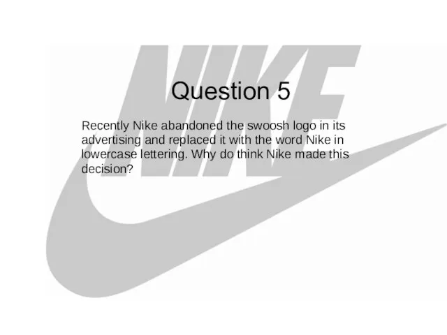 Question 5 Recently Nike abandoned the swoosh logo in its