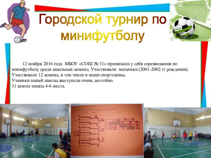 Городской турнир по минифутболу 12 ноября 2016 года МБОУ «СОШ № 31» принимала