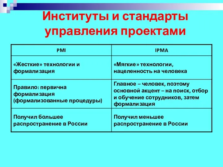 Институты и стандарты управления проектами