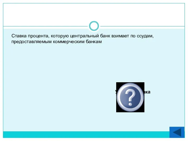 Ставка процента, которую центральный банк взимает по ссудам, предоставляемым коммерческим банкам Учетная ставка