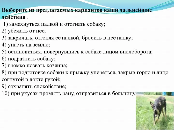 Выберите из предлагаемых вариантов ваши дальнейшие действия . 1) замахнуться