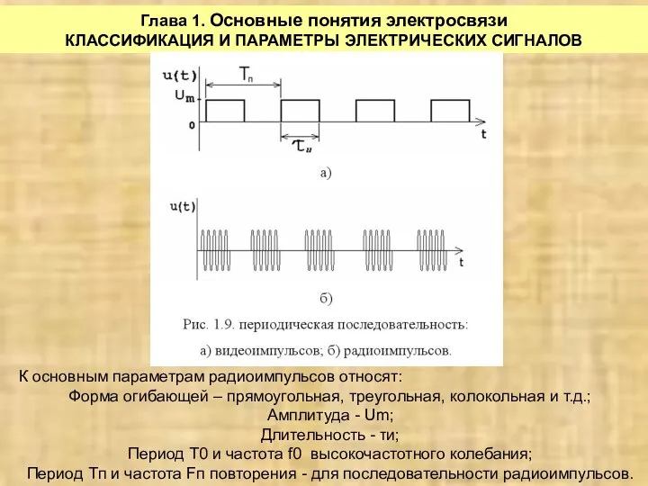 Глава 1. Основные понятия электросвязи КЛАССИФИКАЦИЯ И ПАРАМЕТРЫ ЭЛЕКТРИЧЕСКИХ СИГНАЛОВ