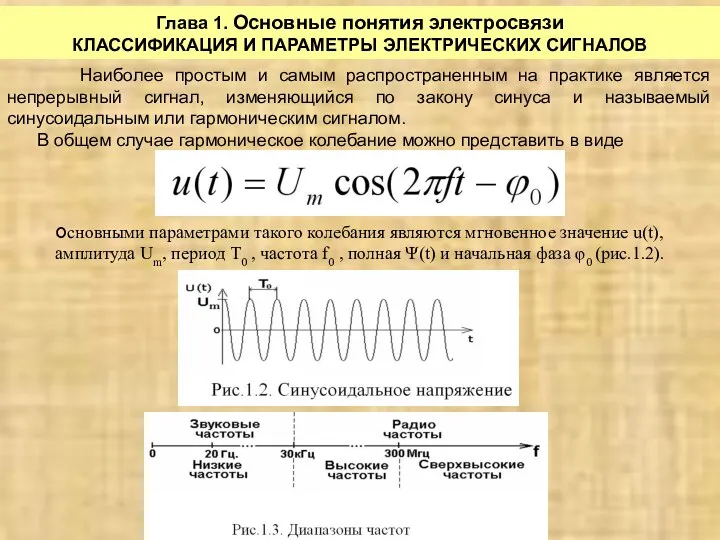 Глава 1. Основные понятия электросвязи КЛАССИФИКАЦИЯ И ПАРАМЕТРЫ ЭЛЕКТРИЧЕСКИХ СИГНАЛОВ