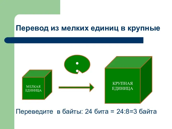 КРУПНАЯ ЕДИНИЦА МЕЛКАЯ ЕДИНИЦА : Перевод из мелких единиц в крупные Переведите в