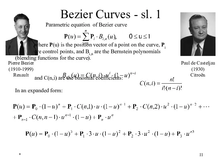 * Bezier Curves - sl. 1 Parametric equation of Bezier