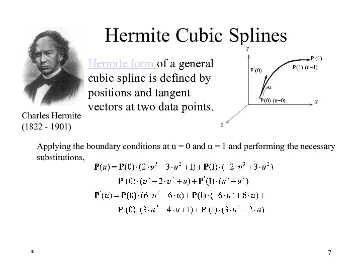 * Hermite Cubic Splines Hermite form of a general cubic