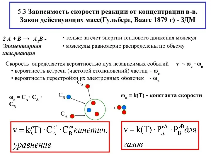 5.3 Зависимость скорости реакции от концентрации в-в. Закон действующих масс(Гульберг,