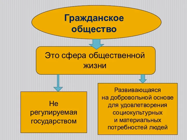 Гражданское общество Это сфера общественной жизни Не регулируемая государством Развивающаяся