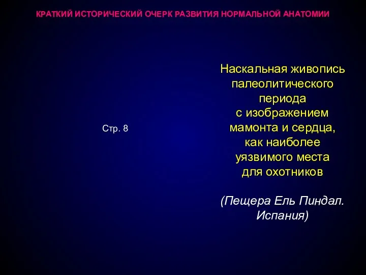 КРАТКИЙ ИСТОРИЧЕСКИЙ ОЧЕРК РАЗВИТИЯ НОРМАЛЬНОЙ АНАТОМИИ Наскальная живопись палеолитического периода