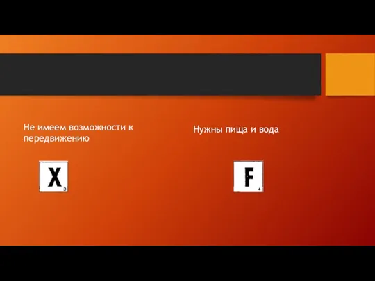 Не имеем возможности к передвижению Нужны пища и вода