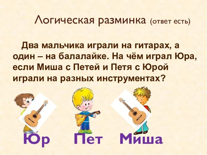 Логическая разминка (ответ есть) Два мальчика играли на гитарах, а