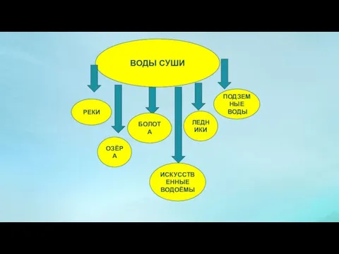 ВОДЫ СУШИ РЕКИ ОЗЁРА БОЛОТА ЛЕДНИКИ ПОДЗЕМНЫЕ ВОДЫ ИСКУССТВЕННЫЕ ВОДОЁМЫ