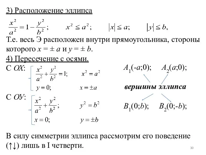 3) Расположение эллипса Т.е. весь Э расположен внутри прямоугольника, стороны