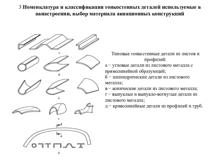 3 Номенклатура и классификация тонкостенных деталей используемые в авиастроении, выбор