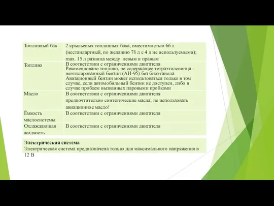 Электрическая система Электрическая система предназначена только для максимального напряжения в 12 В