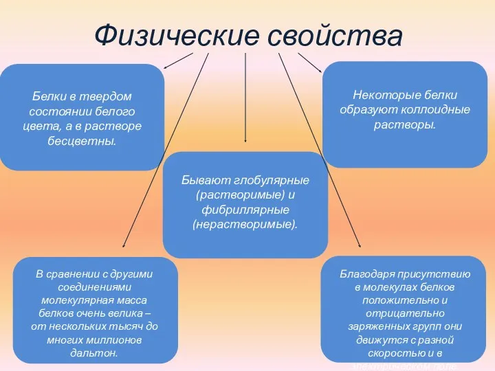 Физические свойства Белки в твердом состоянии белого цвета, а в