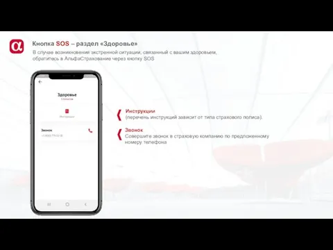 Инструкции (перечень инструкций зависит от типа страхового полиса). Кнопка SOS