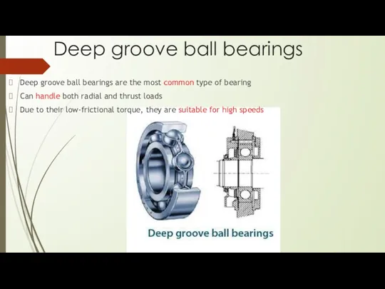 Deep groove ball bearings Deep groove ball bearings are the