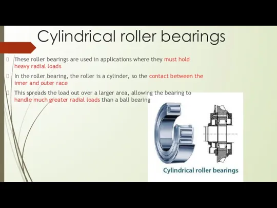 Cylindrical roller bearings These roller bearings are used in applications