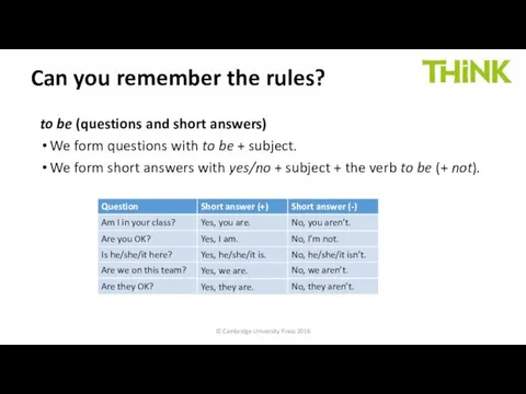 Can you remember the rules? to be (questions and short