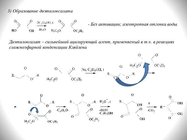 3) Образование диэтилоксалата - Без активации; азеотропная отгонка воды Диэтилоксалат