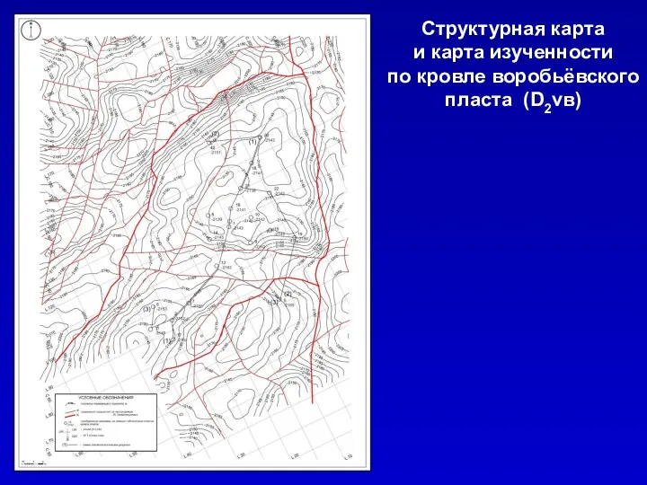 Структурная карта и карта изученности по кровле воробьёвского пласта (D2vв)