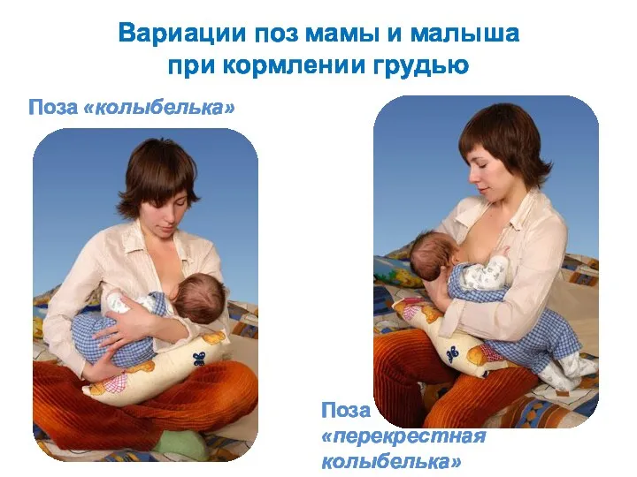 Вариации поз мамы и малыша при кормлении грудью Поза «колыбелька» Поза «перекрестная колыбелька»