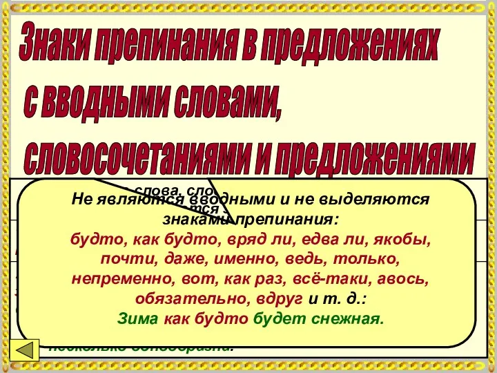 Знаки препинания в предложениях с вводными словами, словосочетаниями и предложениями