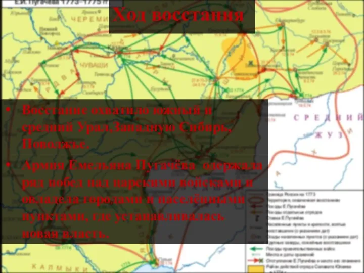 Ход восстания Восстание охватило южный и средний Урал,Западную Сибирь,Поволжье. Армия