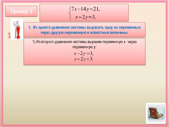 1. Из одного уравнения системы выразить одну из переменных через