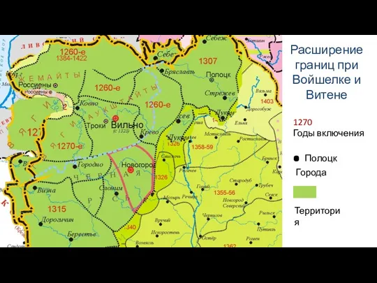 Расширение границ при Войшелке и Витене 1270 Годы включения . Полоцк Города Территория