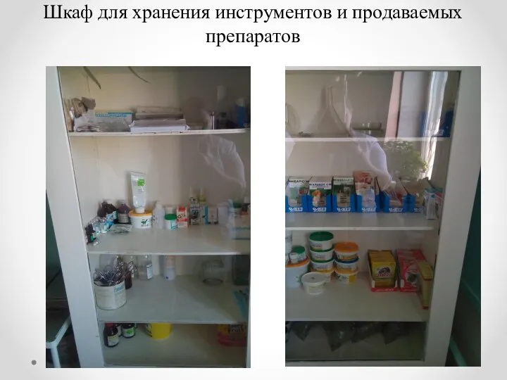 Шкаф для хранения инструментов и продаваемых препаратов