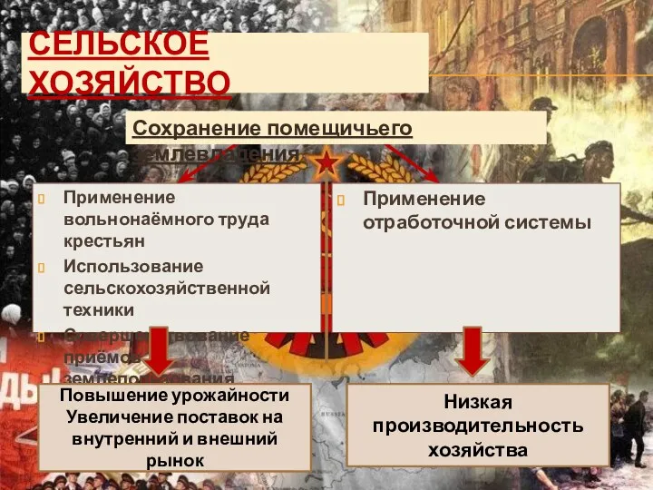 СЕЛЬСКОЕ ХОЗЯЙСТВО Применение вольнонаёмного труда крестьян Использование сельскохозяйственной техники Совершенствование