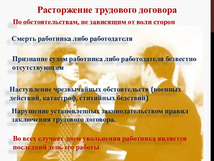 Расторжение трудового договора По обстоятельствам, не зависящим от воли сторон