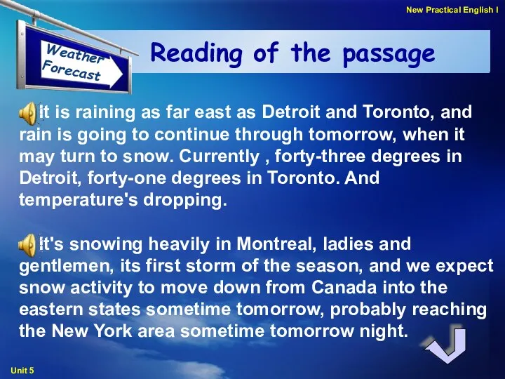 Reading of the passage It is raining as far east