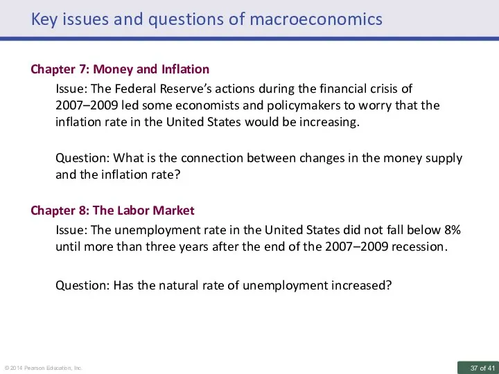 Key issues and questions of macroeconomics Chapter 7: Money and