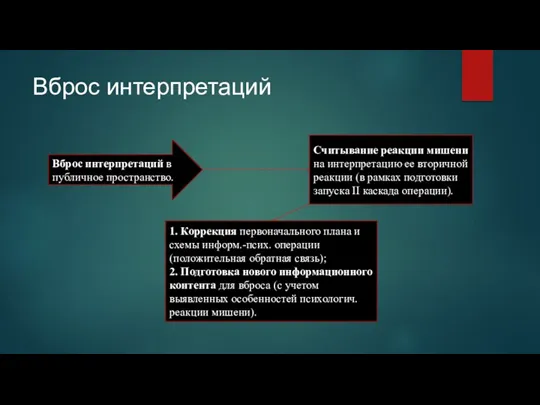 Вброс интерпретаций Вброс интерпретаций в публичное пространство. Считывание реакции мишени