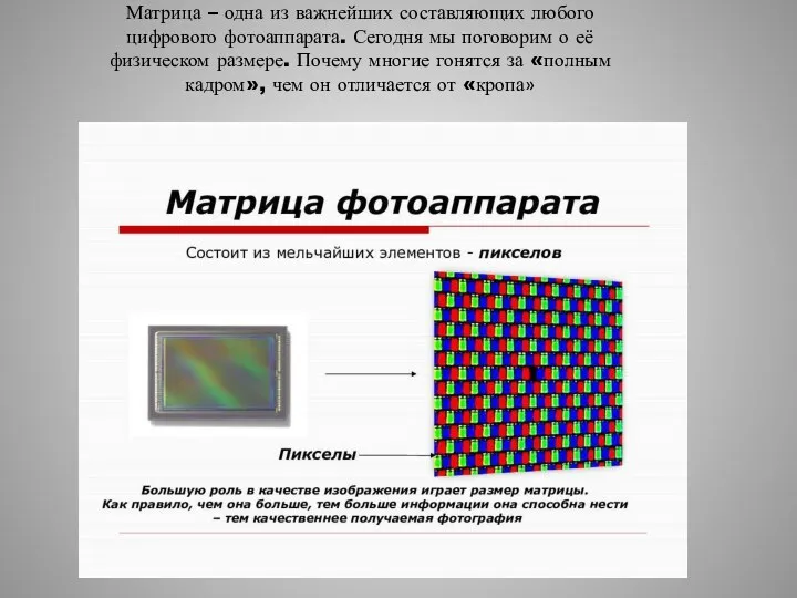 Матрица – одна из важнейших составляющих любого цифрового фотоаппарата. Сегодня