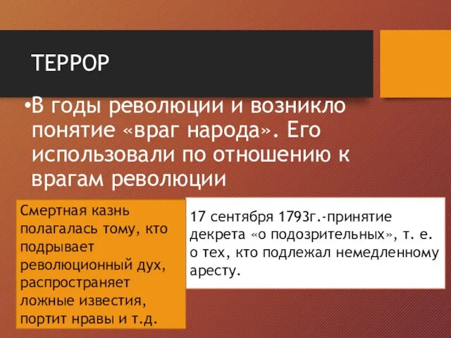 ТЕРРОР В годы революции и возникло понятие «враг народа». Его