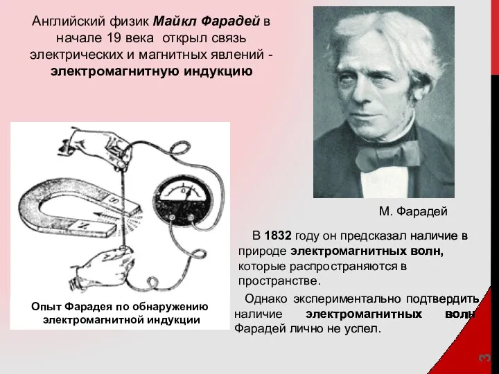 В 1832 году он предсказал наличие в природе электромагнитных волн,