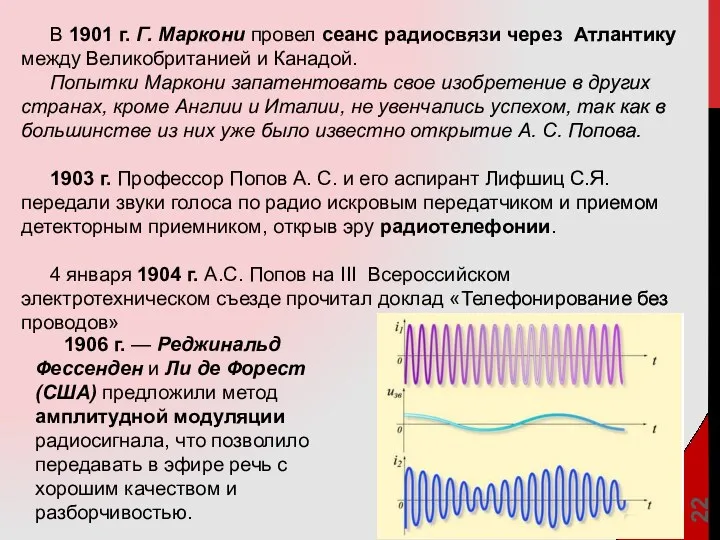 В 1901 г. Г. Маркони провел сеанс радиосвязи через Атлантику