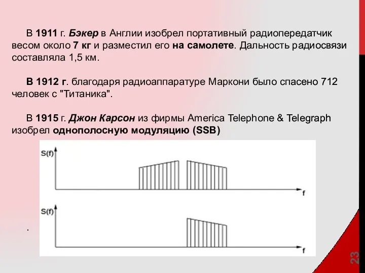 В 1911 г. Бэкер в Англии изобрел портативный радиопередатчик весом