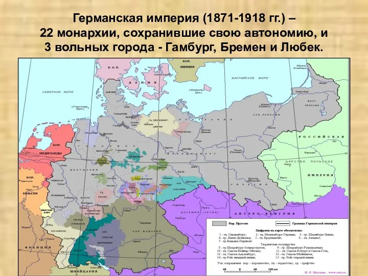 Германская империя (1871-1918 гг.) – 22 монархии, сохранившие свою автономию,