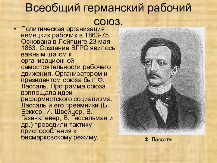 Всеобщий германский рабочий союз. Политическая организация немецких рабочих в 1863-75.